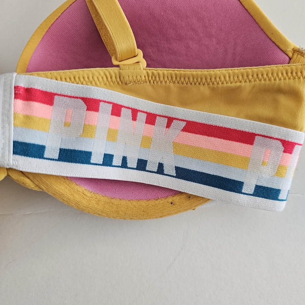 PINK Victorias Secret 32A Tshirt Lightly Lined Bra Yellow Rainbow - Picture 6 of 8
